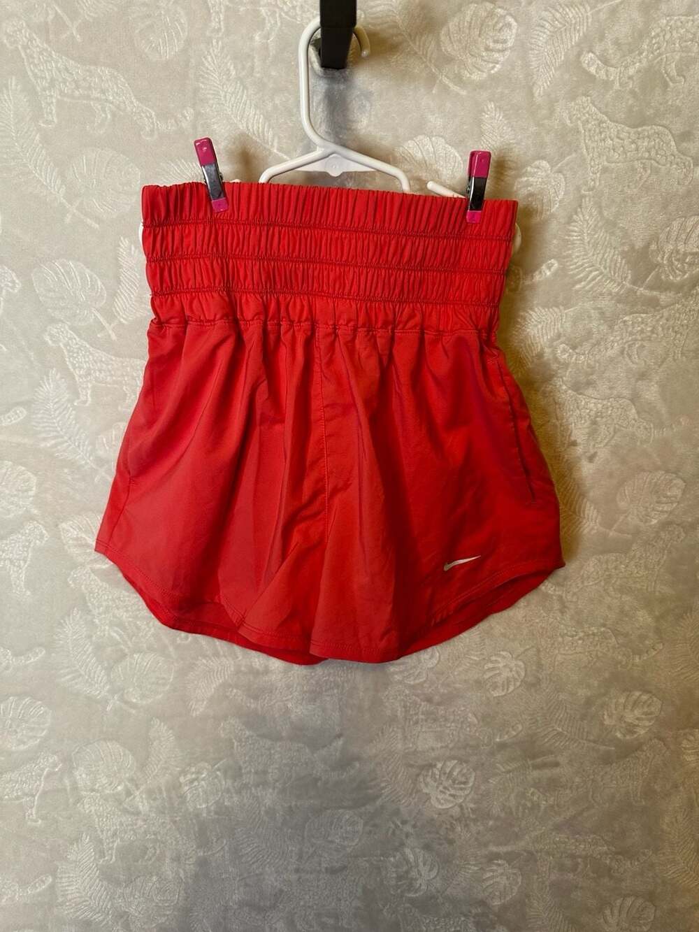 Nike Dri-FIT High-Rise Smocked Waist Running Shorts Red Size XS